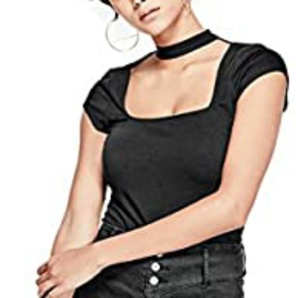 Guess Tops - Guess Choker accent short sleeve Top Black L